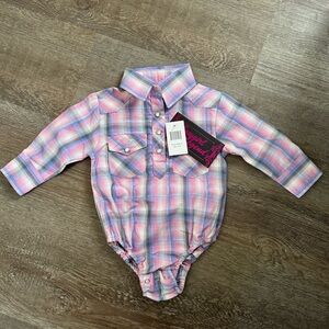 Cowgirl Legend Pink and Blue Plaid Baby Onesie